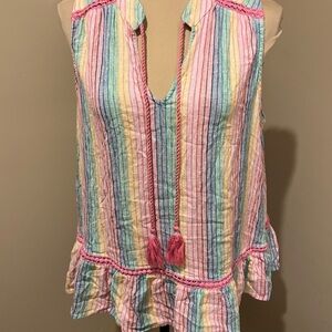 Crown & Ivy Pastel Striped Blouse with Pink Trim